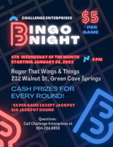 Challenge Enterprises Bingo Night at Roger That Wings & Things